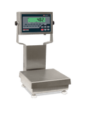 Rice Lake CW-90B Ready-n-Weigh Bench Scale with grey and blue indicator displaying numbers in green